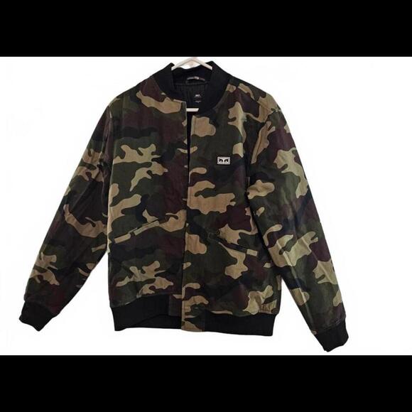 Obey Camo Bomber Jacket - Trendy Urban Outerwear Unisex Size Small - Picture 1 of 6